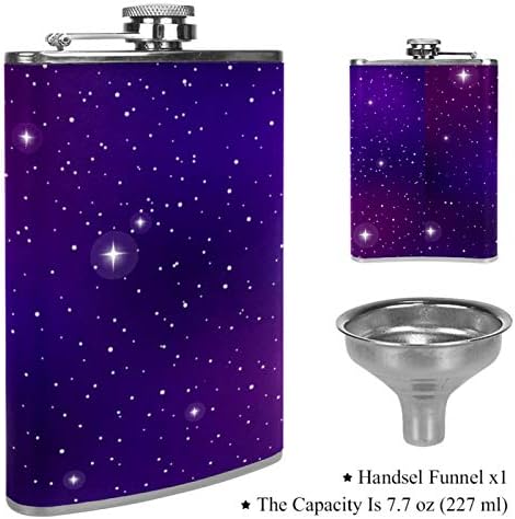 Hip Flask pentru lichior din oțel inoxidabil Leakproof cu pâlnie 7.7 oz capac din piele mare cadou idee Flask-Space Ultraviolet