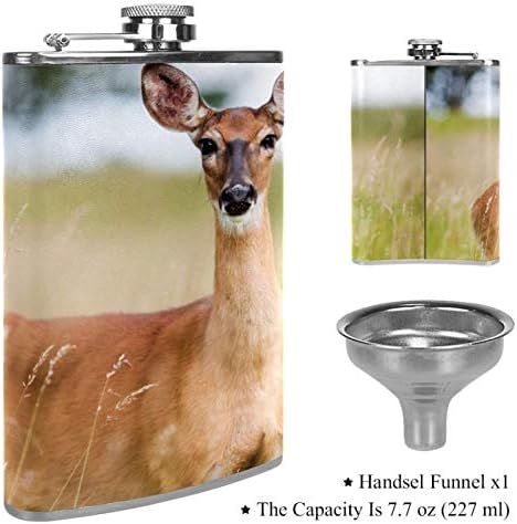 Hip Flask pentru lichior din oțel inoxidabil Leakproof cu pâlnie 7.7 oz capac din piele mare cadou idee Flask-Roe Deer
