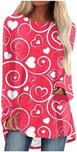 Topuri pentru femei iubesc tricourile imprimate cu inimă casual Casual cu mânecă lungă Tricouri tunică Bluză pulover de Ziua