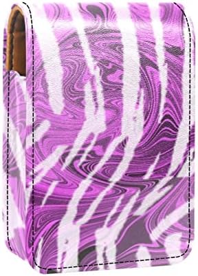 Mini geantă de machiaj ORYUEKAN cu oglindă, Geantă de ambreiaj carcasă de ruj din piele, model abstract zebră Violet Modern