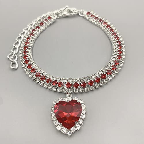 Luckwelry 3 rânduri Râșuri Guler pentru animale de companie cu diamante Colier Pandantiv pentru inimă Reglabil Pet Bling Collar