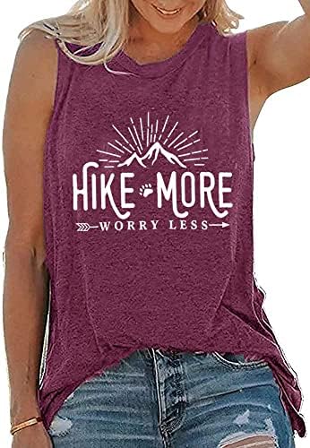 Jorlyen Women Hiking Mountain Graphic Athletic Tricou amuzant mai mult îngrijorare mai puțin tricouri tricouri de vacanță cămăși