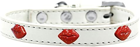 Mirage Pet Products Glitter Lips Widget Guler pentru câine, dimensiunea 12, alb/roșu