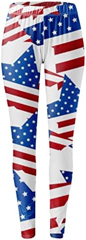 4 iulie Legguri cu talie înaltă pentru femei SUA Flag Yoga Antrenament Leggings Ultra Soft Perie Elastic Pantaloni de fitness