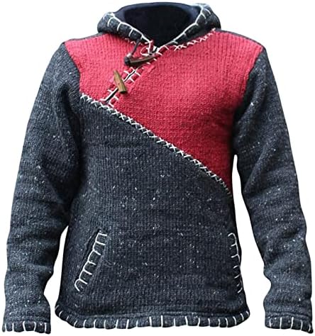 Men retro glugă retro tricotat bloc de culoare de Halloween costum de tricot liber tricot patchwork pulover cu glugă pulover