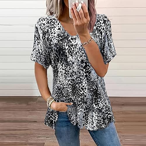 Femei 2023 Tricouri confortabile de vară v gât tipărite de bază tricouri de bază cu mâneci scurte cu mâneci scurte casual
