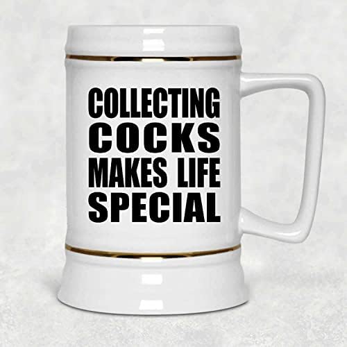 DesignSify Collecting Cocks face viața specială, 22oz Beer Stein Ceramic Tankard Cană cu mâner pentru congelator, cadouri pentru