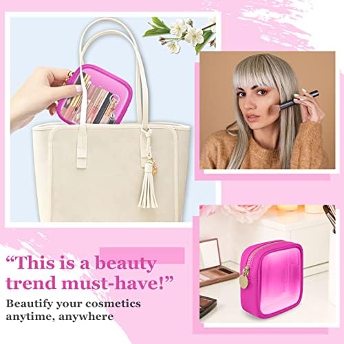 Mini Clear Travel Makeup Organizator Bag pentru poșetă, mici geantă drăguță de machiaj preppy cosmetic cu fermoar poșetă, PVC