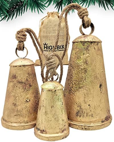 HIGHBIX Set de 3 gigant armonie vaca clopote mare Vintage manual Rustic Norocos Crăciun agățat con clopote