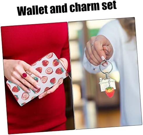 VALICLUD 2 seturi Card cheie ambreiaj convenabil lanț Zip schimbare sac Multi-funcție agățat minunat căpșuni piele adorabil