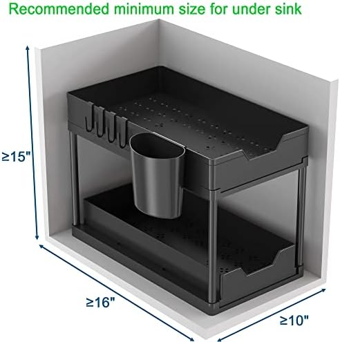 Aligado sub chiuvetă organizator, depozitare de 2 niveluri sub-sink, sertar dublu de extragere, pentru baie, dulap de bucătărie,