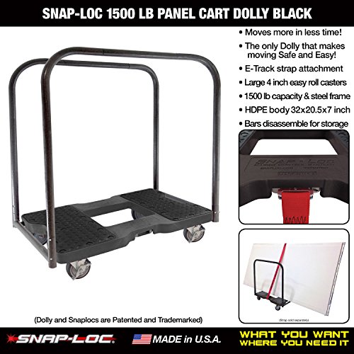 SNAP-LOC 1500 lb Panel CART Dolly Black cu cadru din oțel, roți de 4 inch, bare de panou și atașament opțional cu curea Electronică