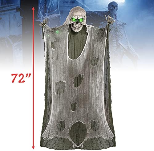 72 ”Halloween Halloween Hanging Ghost Decorații Dimensiunea vieții Hanging Grim Reaper cu un sunet înfiorător înfiorător, ochi