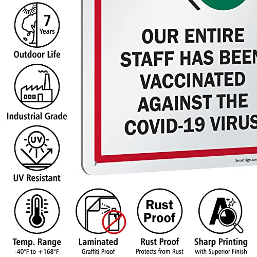 Smartsign de 14 x 10 inch „Atenție - Întregul nostru personal a fost vaccinat împotriva virusului Covid -19” semnul metalic,