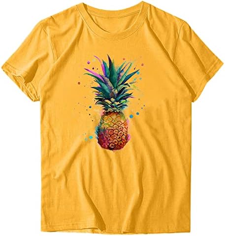Stretch Shirt Femei Casual Ananas Imprimare Mâneci Scurte Echipajul Gât Vrac Tricou Bluza Topuri Tech Shirt