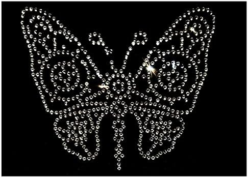 Set de 2 Bling Steampunk Butterfly 4 '' Lățime Rinones Bedzated Fier pe Hotfix Transfer DIY Decal Emblem Patch Applique