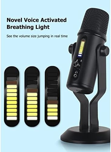 Zunate Microfon condensator USB, microfon de anulare a zgomotului cu lumină LED, microfon condensator cardioid pentru PC, Mac,