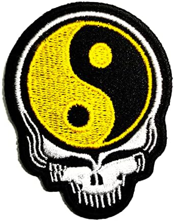 Rareasy plasture galben yin yin yang craniu tao chinezesc simbol chineză semn semn brodat cusut sau fier pe patch-uri desen