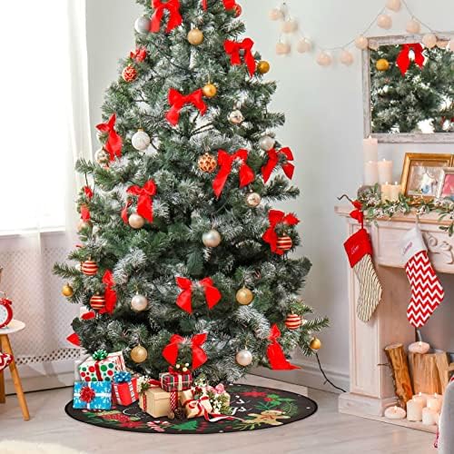 Arborele de Crăciun suport impermeabil, ghirlandă de Crăciun și bivol în carouri rotundă sub covorașul copacului de Crăciun