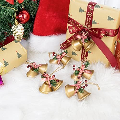 6pcs Ornamente cu clopote de Crăciun, Crafturi de aur Ornamente de copaci de Crăciun, 3PC -uri ornamente de brad de Crăciun 2022,10 inch Ornamente agățate pentru decorațiuni de Crăciun în aer liber curte