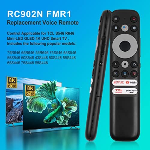 RC902N FMR1 Înlocuiți telecomanda vocală pentru TCL TV 55R646 55S546 65R646 65S546 75R646 75S546 MIND-LED QLED 4K UHD SMART