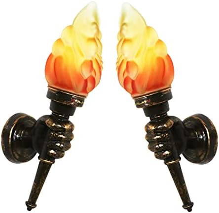 Set de 2 corpuri de iluminat industriale rustice cu design unic, cu lampă de sticlă cu flacără, umbră și suport din aluminiu
