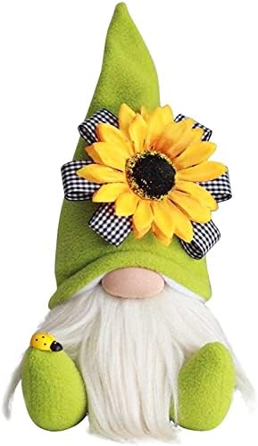 Gnome de grădină de floarea soarelui Gdyyezi, afișare de manta de primăvară de floarea soarelui, păpușă de pluș fără chip,