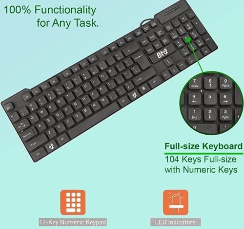 Tastatură cu fir USB BTO, 104 taste cu tampon Numeric, anti-scurgere și praf, design subțire și flexibil, compatibil cu Notebook-uri