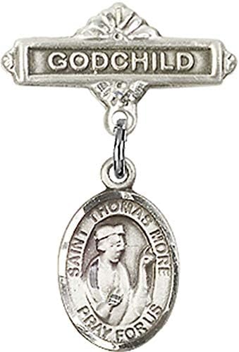 Bijuterii Obsession Baby insigna cu St. Thomas mai mult farmec și Godchild insigna Pin / Sterling Silver Baby insigna cu St.
