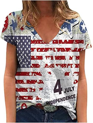 Yayiya pentru femei Bluze cu mânecă scurtă a Independenței Ziua Flagului Grafic Slim Tunică Bluze Bustier tricou Vneck Bluze