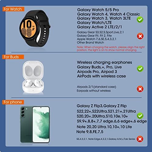 Stație de încărcare wireless pentru Samsung, 3 în 1 încărcător wireless pentru Galaxy Watch 5/5 Pro/4/3, Samsung Galaxy S23/S22/S21/Note