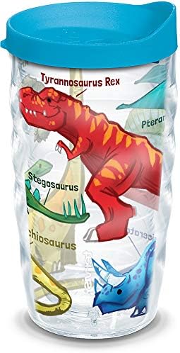 Tervis fabricat în SUA Cupa izolată cu pereți dubli Dinosaurs păstrează băuturile reci și calde ,10oz ondulate, clare