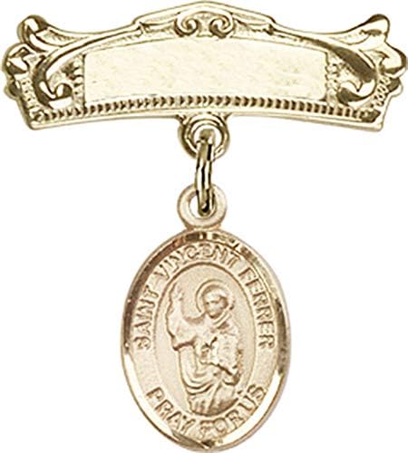 Bijuterii Obsession insigna copil cu St. Vincent Ferrer farmec și arcuit lustruit insigna Pin / 14k aur insigna copil cu St.