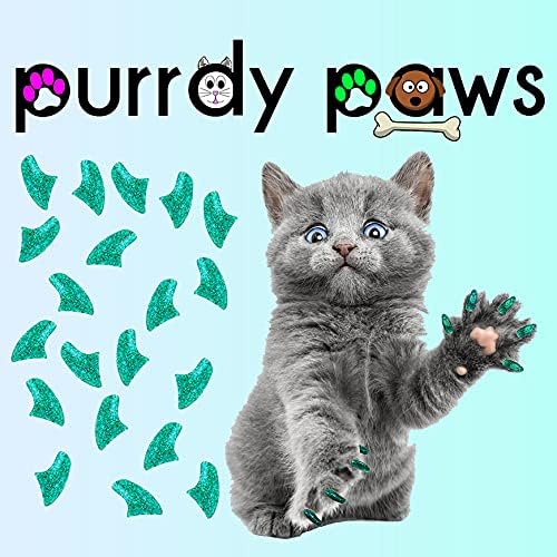 Purrdy Paws 40 Pack capace de unghii moi pentru gheare de pisică Seafoam sclipici mare