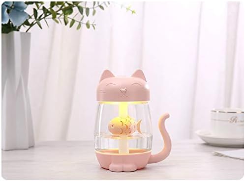 Mini umidificator, umidificator mic usb Cat cu rezervor de apă de 350 ml și lumină de noapte în 7 culori, 3 în 1, cu lampă
