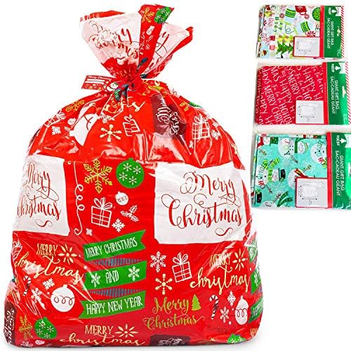 3 jumbo size 44 ”x 36” Găgari de cadouri gigant de Crăciun cu cravate și etichete pentru cadouri mari și animale mari și animale