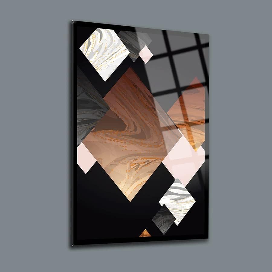 Design Geometric 33 Set De 3 Decor De Perete, Artă De Perete De Sticlă, Fără Cadru Plutitor Liber Panou De Sticlă Călită, Decorare