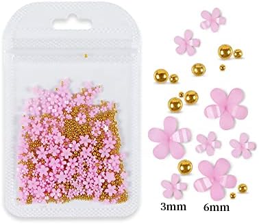 Unghii farmece 3D Flori Nail Art pentru unghii acrilice decoratiuni cu margele de aur Peals DIY Nail Art accesorii consumabile