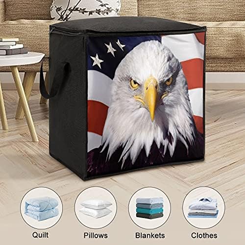 American Patriotic Eagle Mare de depozitare cu Quilt Storage Organizator Box cu fermoar pe deasupra pentru îmbrăcăminte cu pernă pentru îmbrăcăminte