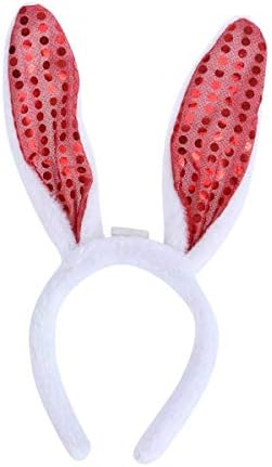 Electric Mammoth LED Sequin Plush Bunny Ears Bande - 3 Setări de lumină intermitentă - Accesorii pentru costume de petrecere