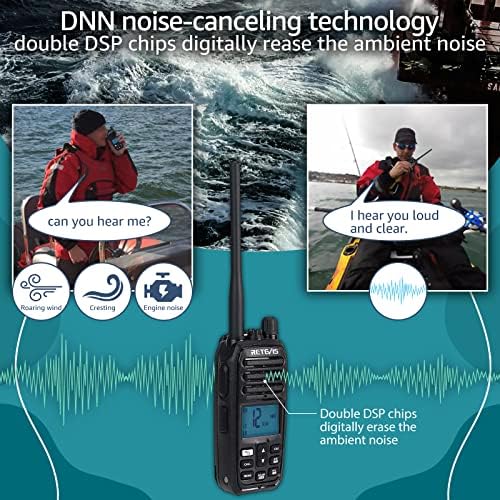 Retevis RM21 Radio marin plutitor, submersible, anularea zgomotului, audio clar, ecran LCD retroiluminat, vreme NOAA, radio