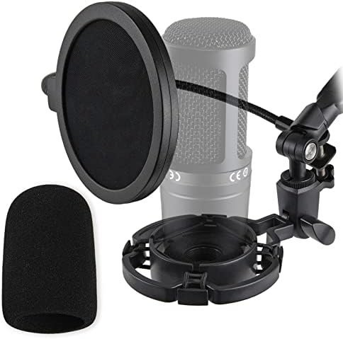 Suport de șoc AT2020 cu filtru Pop și parbriz din spumă, suport pentru microfon de reducere a zgomotului pentru microfon pentru