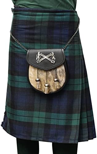Highland Redstone Scottish Kilt semi -rochie din piele reală Sporran