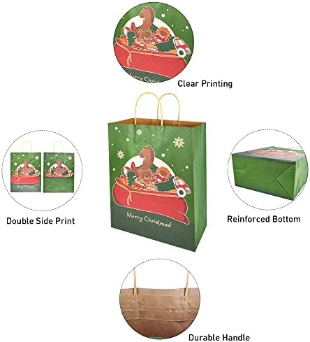Joyin 24 PC -uri de Crăciun Kraft Paper Genti cu mânere de sfoară, 10 x 13 x 5 '' Baguri de cadouri de Crăciun mari pentru
