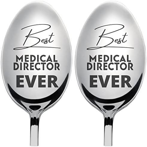 Cel mai bun director medical Ever Coffee Spoon Cup Cadouri pentru prieten - oțel inoxidabil gravat cu lingură | Set de 2