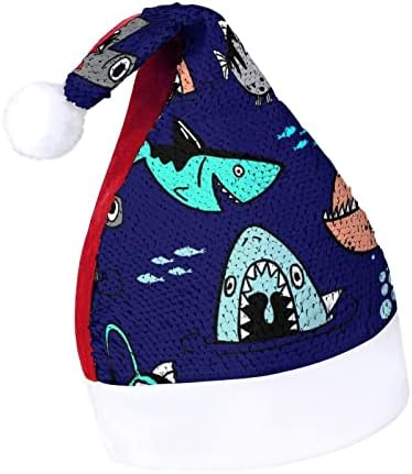 Schiță rechin model paiete Crăciun pălării Santa Xmas pălărie pentru adulți Merry Party costum Bennie Cap roșu / verde