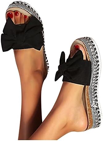 Iqka Women Sandals Sandals Summer Platform Platforma Bowknot Wedge Open Toe Slip pe pantofi casual Diapozitive de plajă confortabile