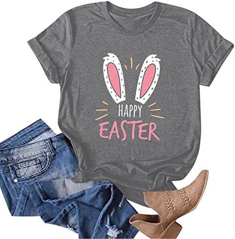 Easter Bunny tee shirt pentru femei drăguț grafic Leopard T Shirt Casual rotund gat maneca scurta Topuri Bluza cadouri