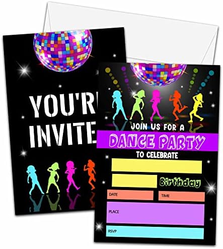 Cărți de invitații pentru petreceri de naștere Disco, invitație de naștere a mingii disco, neon pe două fețe neon strălucire