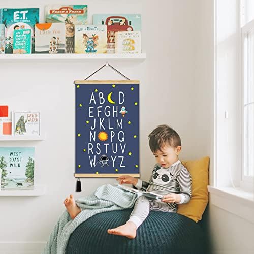 Alphabet Poster Space Decor pentru băieți Cameră din lemn Atac de pânză Magnetică pentru pereți, 2 set de 16 x 24 inch ABC